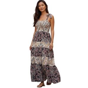 Abel The Label Anthropologie Tiered Maxi Dress Smocked Bodice M EUC Boho Fairy